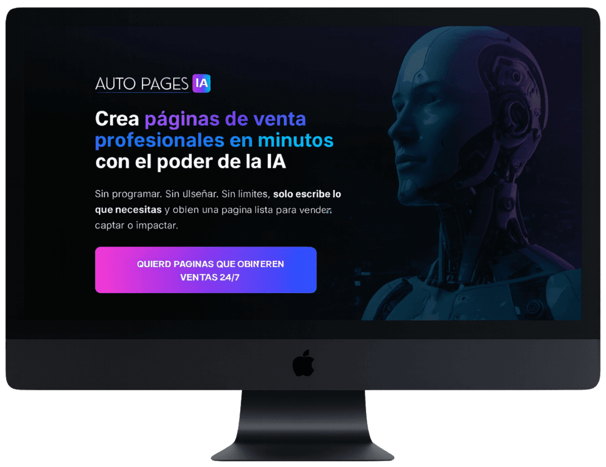 AUTO PAGES IA platform interface on desktop mockups